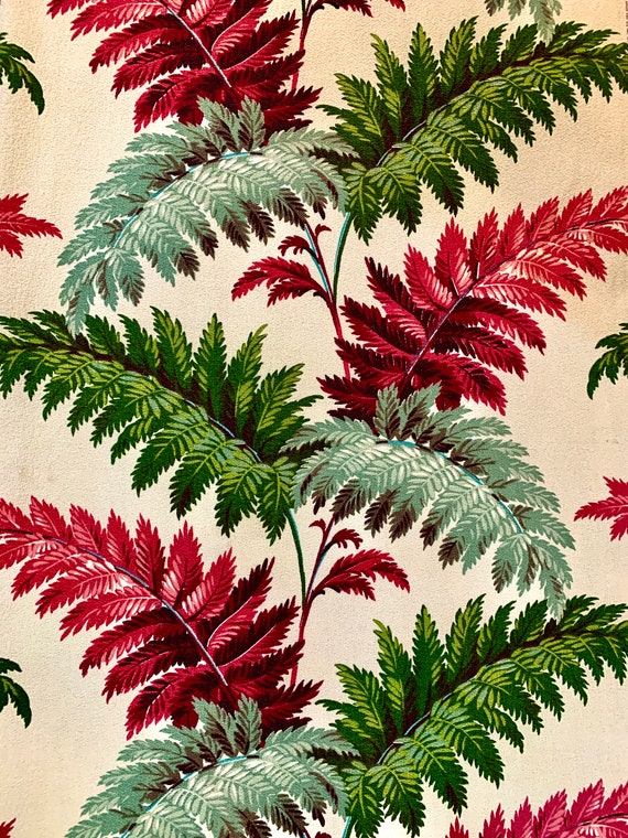 Spectacular 40s Hollywood Regency Barkcloth/ Fab Fernery Design/ Cotton Yardage for Upholstery and Home Decor/ 3 Yards