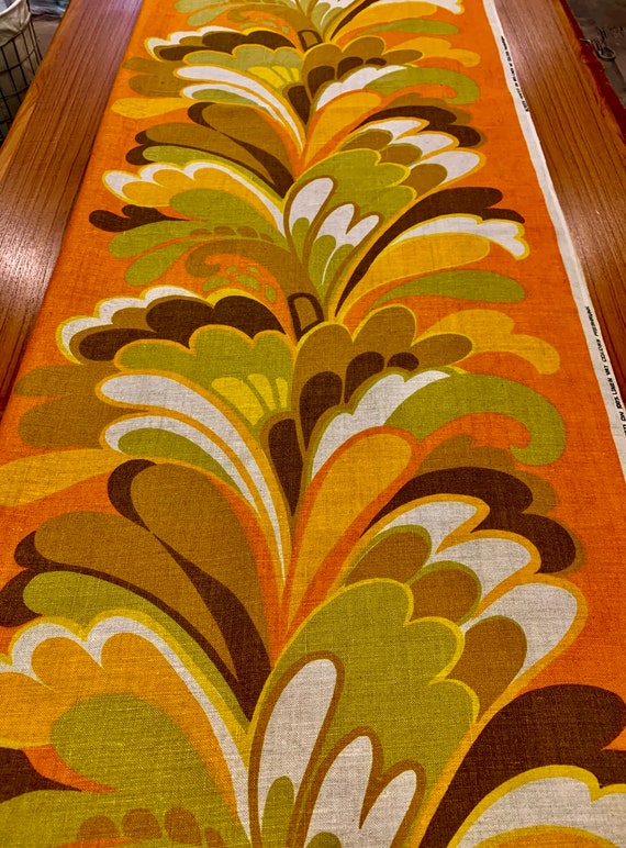 Groovy 1960s Psychedelic Linen Upholstery Fabric Yardage for the Ultimate Boho Decor/ 4 Uncut Yards Available