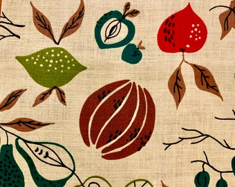 1950s Kitsch Fruit Barkcloth Fabric: Mid-Century Kitchen Decor