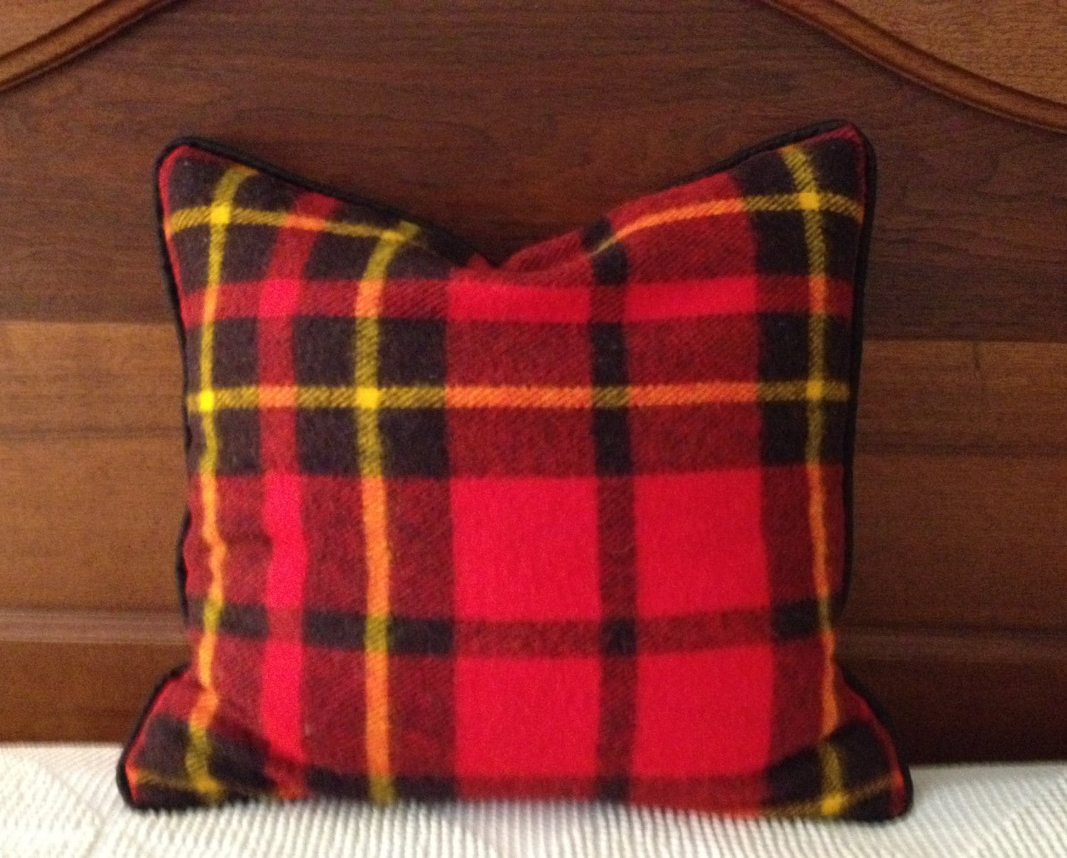 Winter Wool Tartan Plaid Pillow// Upcycled Wool/ /Red and Etsy
