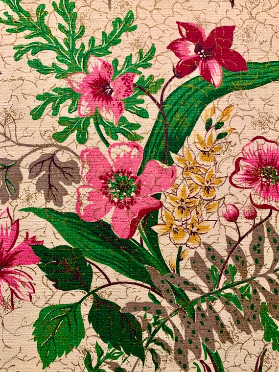 Spectacular 1940s Floral Barkcloth/ Hollywood Glam Cotton Yardage for Upholstery and Home Decor/ 46"W x 84"L/ 2 Panels Available