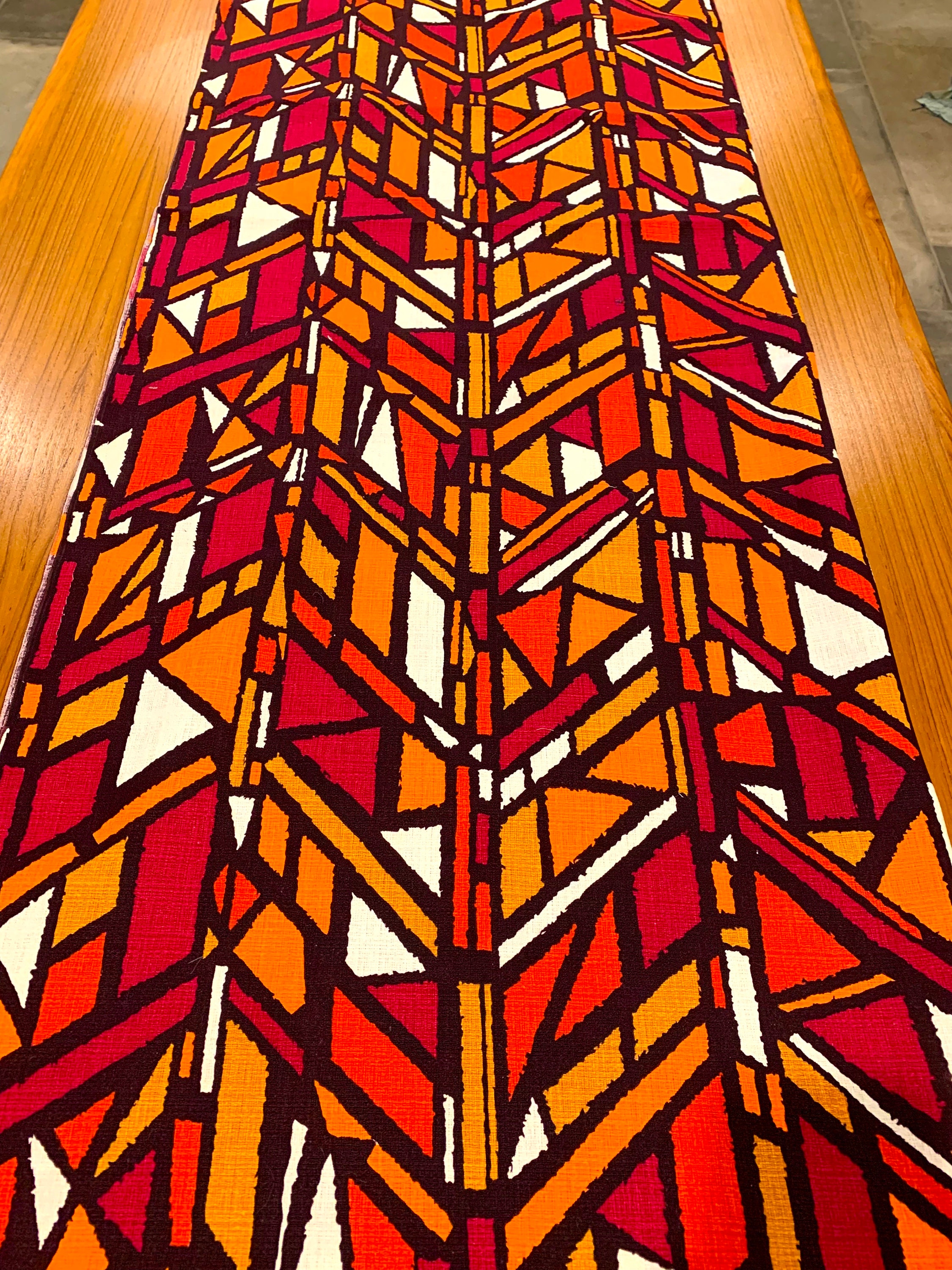 Stunning 70s Barkcloth Fabric with Abstract Stained Glass Design for