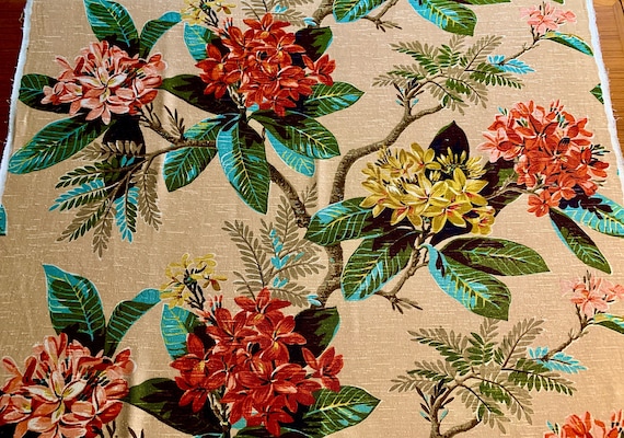 A 1940s Kaleidoscope of Colorful Hawaiian Barkcloth Fabric/ Tropical Cotton Yardage for Upholstery and Home Decor