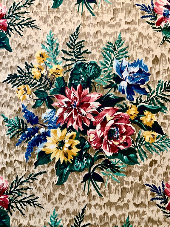 Beautiful Summer Bouquets/ 1950s Cotton Floral Barkcloth for Upholstery and Home Decor/ 47"W x 58"L