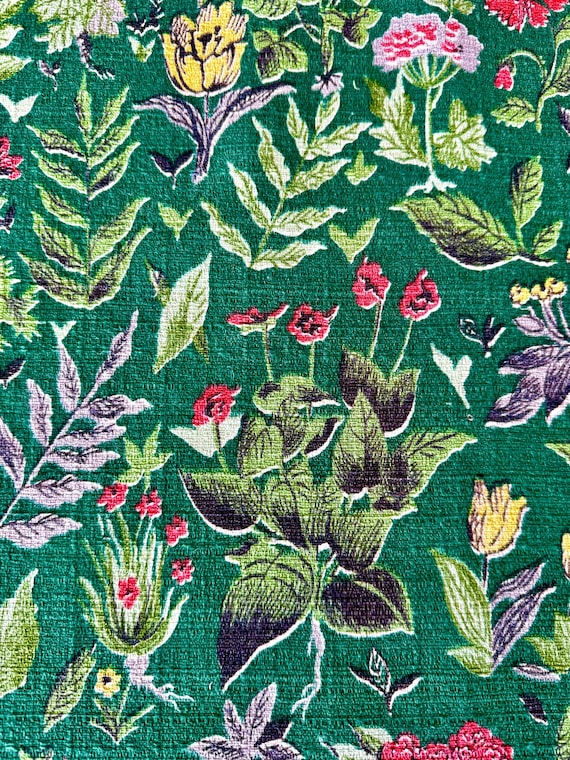 Unique 1950s Floral Barkcloth Fabric with a Stylized Atomic Vibe/ Cotton Yardage for Upholstery and Home Decor/ 6 Panels Available