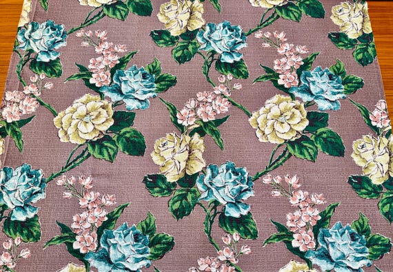 Summer Roses 1940s Vintage Barkcloth Fabric Yardage for Upholstery, Home Decor- 2 Panels Available