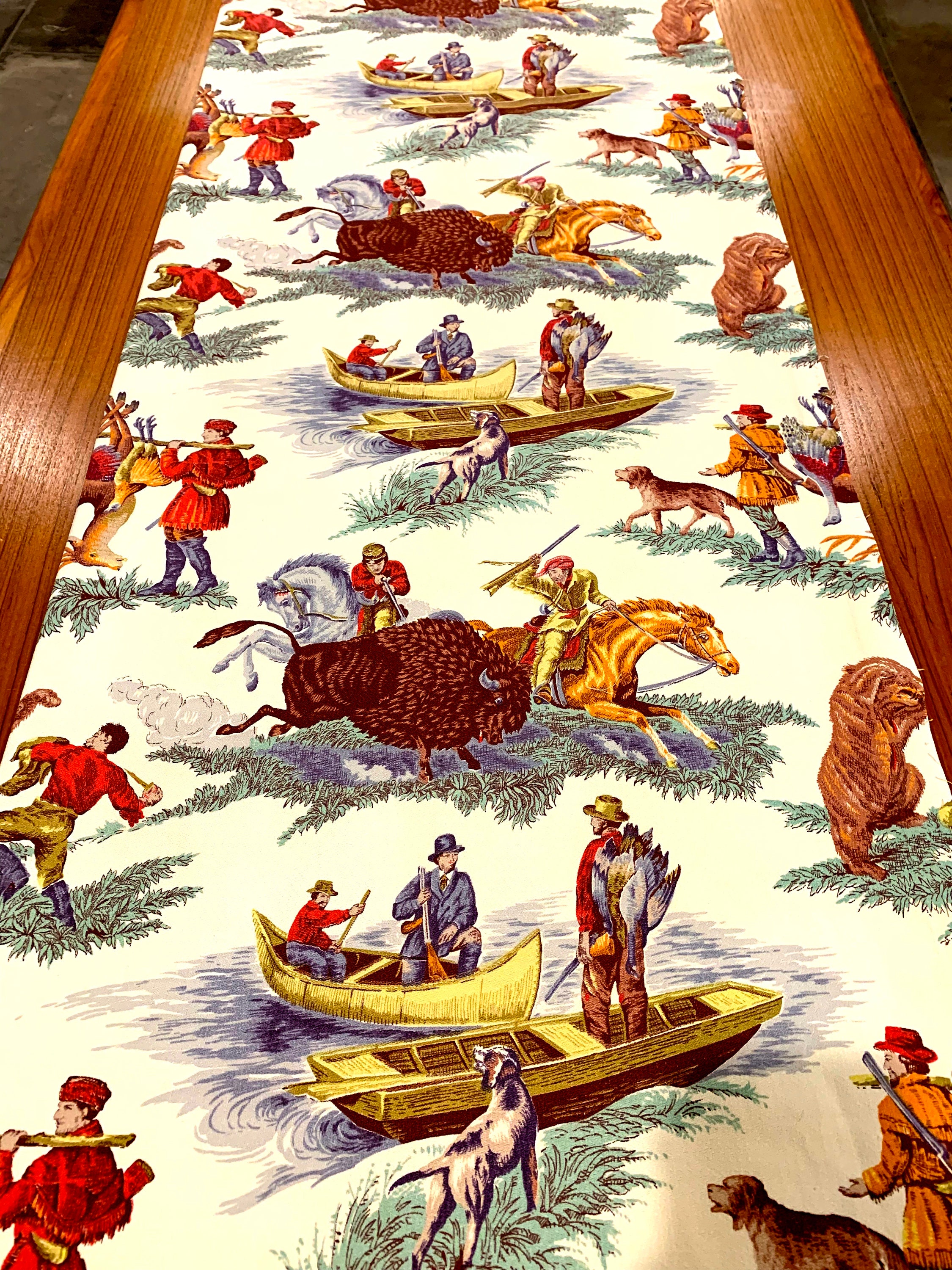 Early American Frontier Design Barkcloth Fabric/ 1930s Novelty Fabric