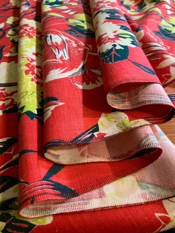 Stunning 1940s Pussy Willow Hydrangea and Tiger Lily  Broadcloth Fabric/ Cotton Yardage for Upholstery and Home Decor/ 6 Yards Available