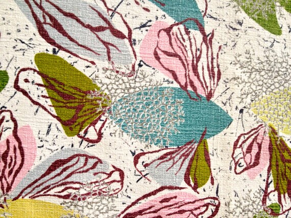Fab MCM Barkcloth Fabric Remnant with an Abstract Koi Fish Design/Cotton Yardage for Home Decor / 14"W x 64"L