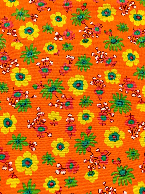 Whimsical Vintage 60s Hippie Chic Upholstery Fabric/ Flower Power Cotton Broadcloth for Boho Decor/ 3 Yards Available