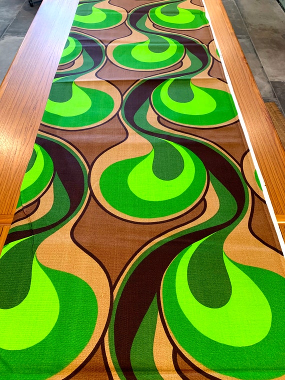 Fab Vintage 1970s Scandinavian Fabric/ Neon Tear Drop Design/ Cotton Yardage for Upholstery and Home Decor/ 47"W x 57"L