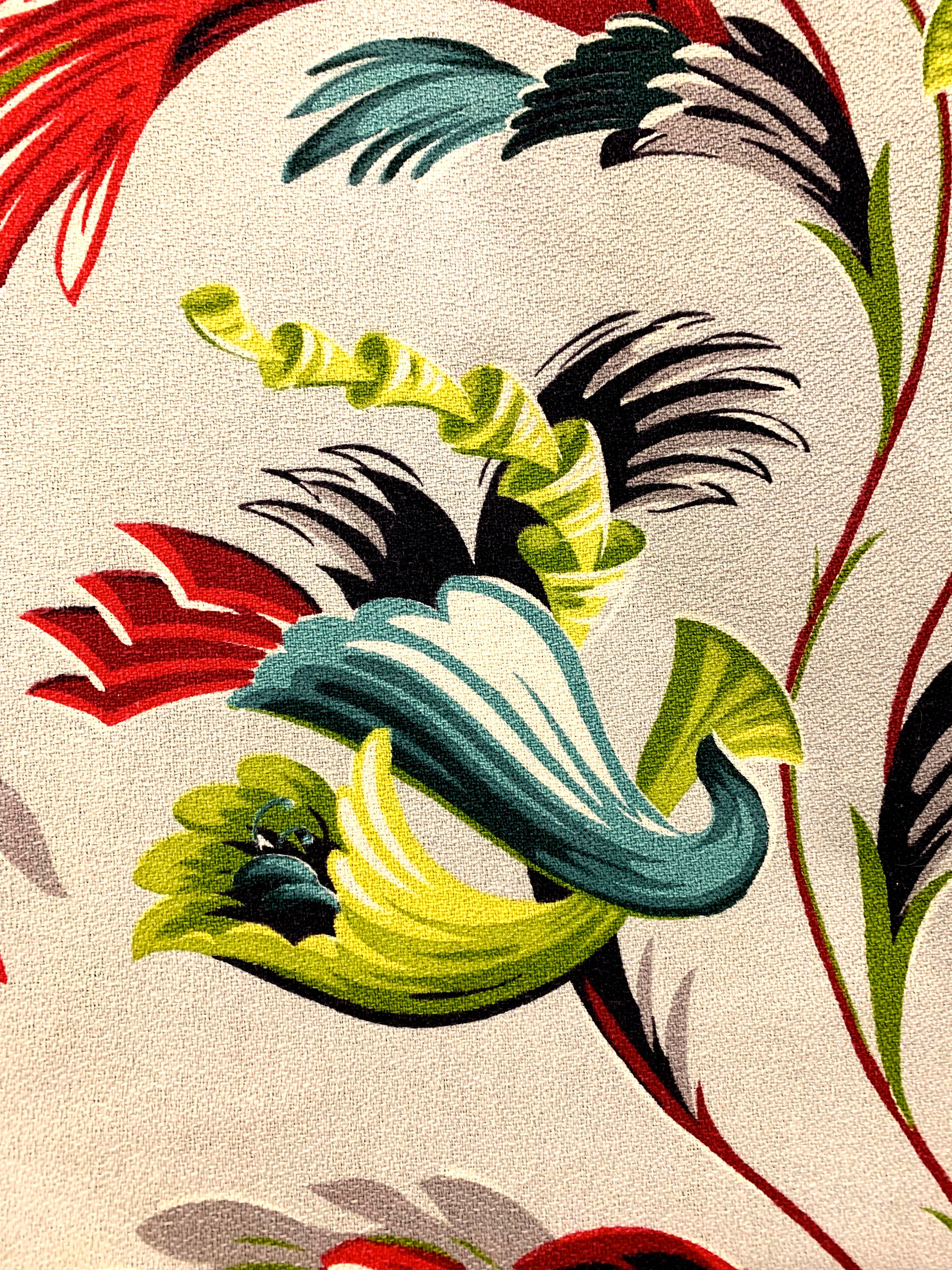 Groovy 50s Vintage Barkcloth Fabric with a Tropical Design Sporting Dr