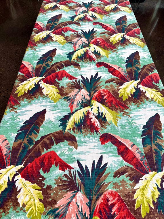 Tropical Barkcloth Fabric: Mid-Century Hawaiian Foliage, 2 Panels Available
