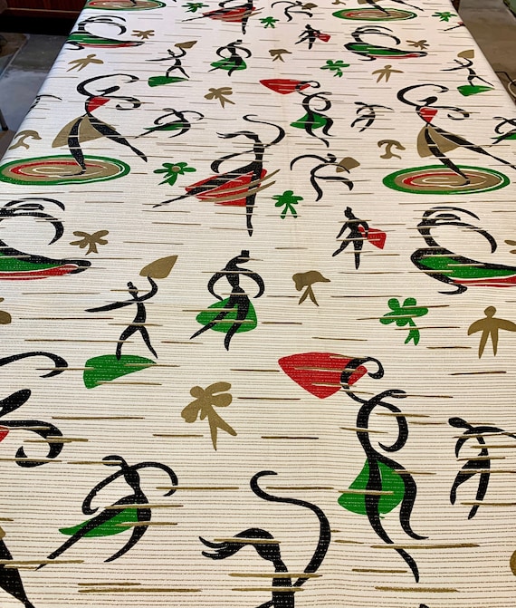 50s Mid Century Stylized Modern Dance Barkcloth with an Eames Era Groove for Upholstery and Home Decor/ 47"W x 59"L