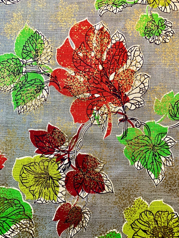 Fab 1950s MCM Flowers and Foliage Barkcloth Fabric/True Vintage Cotton Yardage for Upholstery and Home Decor/3 Yards Available