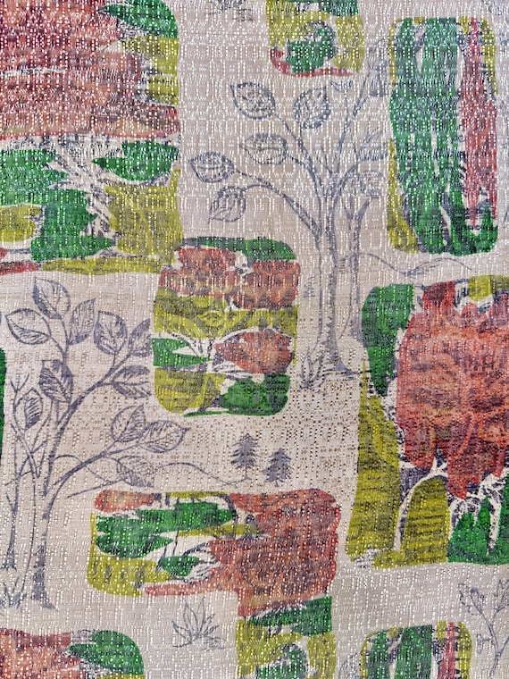 Vintage 50s Acetate Barkcloth Fabric – Abstract Woodland Print – MCM Decor  & Craft/ 44" x 94"