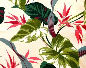 Fantastic 1940s Tropical Broadcloth Fabric/ Cotton Remnant for Home Decor/ 46"Wx 52"L/ Perfect for Pillows and Bags