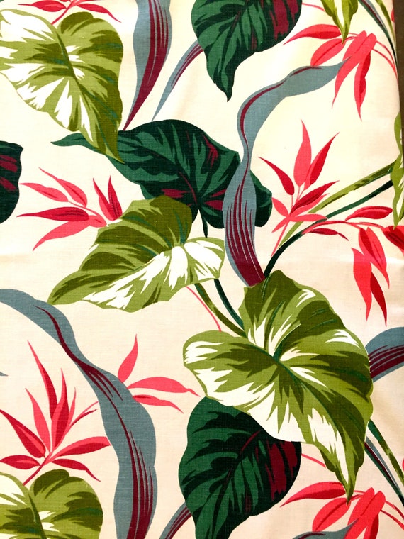 Fantastic 1940s Tropical Broadcloth Fabric/ Cotton Remnant for Home Decor/ 46"Wx 52"L/ Perfect for Pillows and Bags