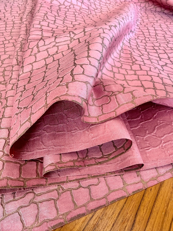 1960s MCM Flamingo Pink Cobblestone Upholstery Fabric/ Cotton Yardage- 3 Yards