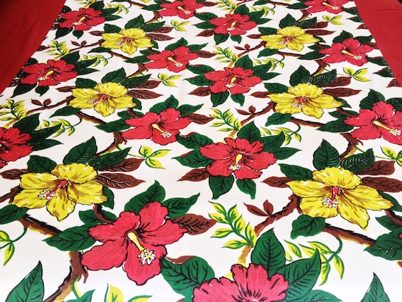 Fab Mid Century Mod  40s Tropical Hibiscus Fabric - Acetate Yardage for Apparel and Home Decor