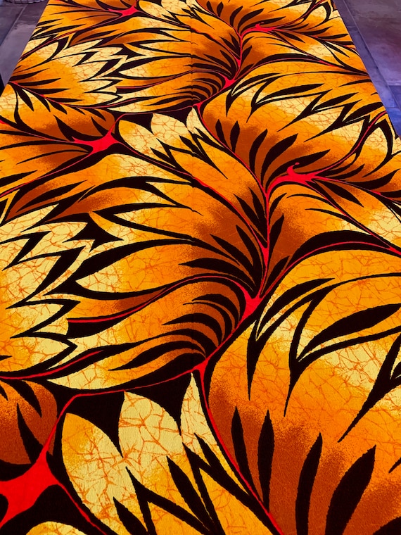 70s Psychedelic Crepe Fabric Yardage for Apparel and Home Decor by Hawaiian Textiles