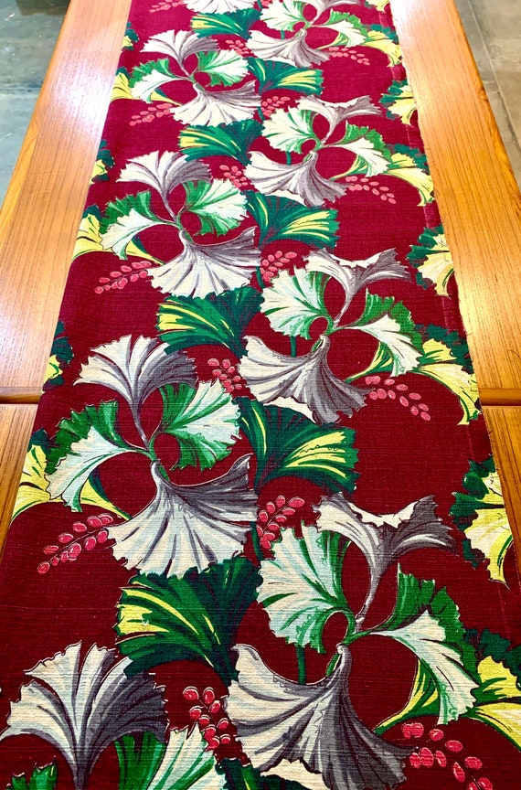 Stunning 1950s MCM Gingko Leaf Barkcloth/ Cotton Yardage for Upholstery,  Home Decor Wall Art/ 2 Panels 46"W x 78"L