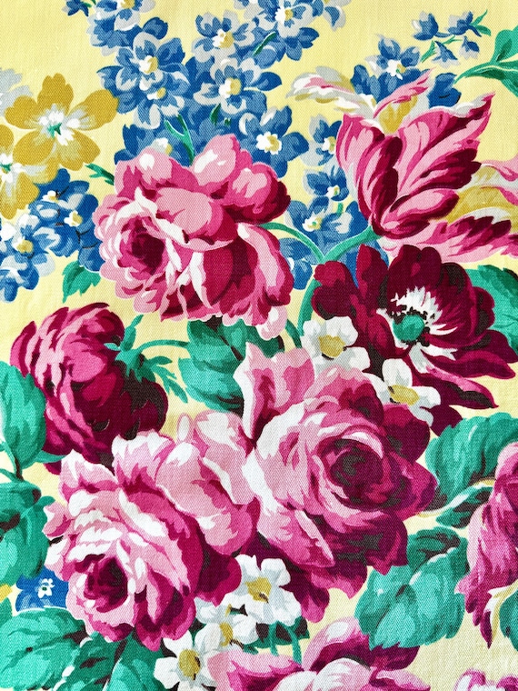 Rose Bouquets 1940s Hollywood Regency Barkcloth Canvas-Cotton Yardage for Upholstery, Home Decor/ 35"x87"