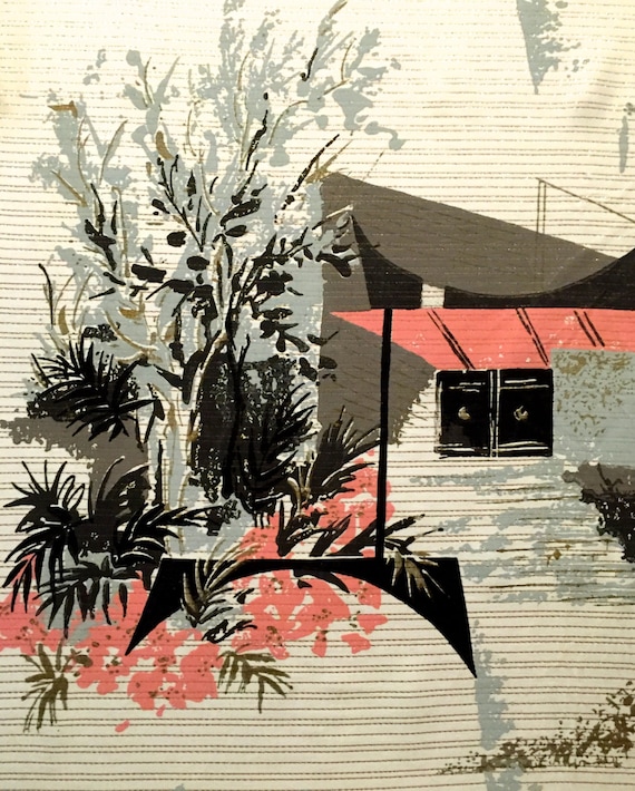 The Ultimate MCM 1960s Barkcloth Fabric/ California Ranch Inspired Architectural Design for Upholstery and Home Decor/ BTY 5 Yards Available