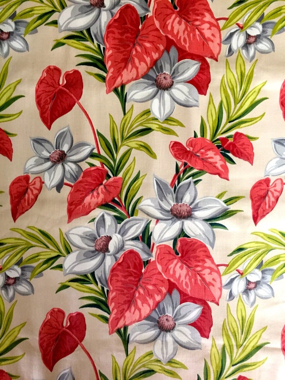 Stunning 1940s Tropical Caladium and Daisies Broadcloth Fabric/ Cotton Yardage Upholstery and Home Decor/ BTY 14 Yards Available