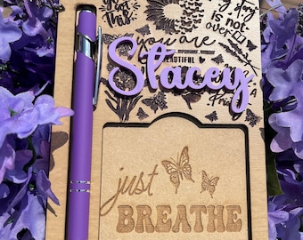 Wooden Note Holder: Butterfly Design, Positive Affirmations, Desk Organizer