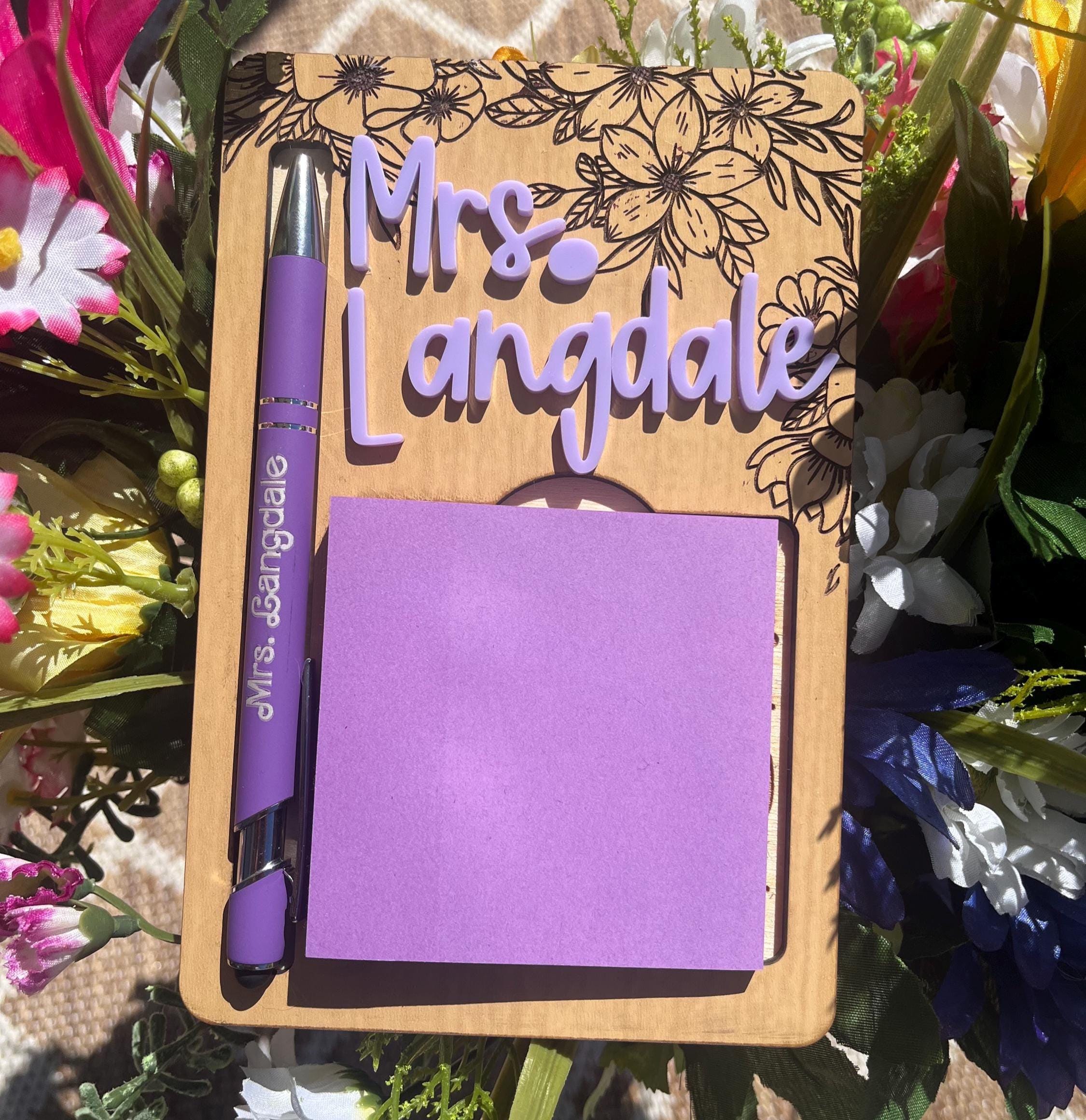 Personalized Teacher Gift Set Engraved Sticky Note Holder Custom Desk ...