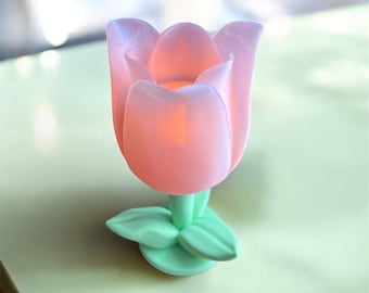 チューリップフラワーガラスキャンドルホルダー、ピンク、オレンジの花