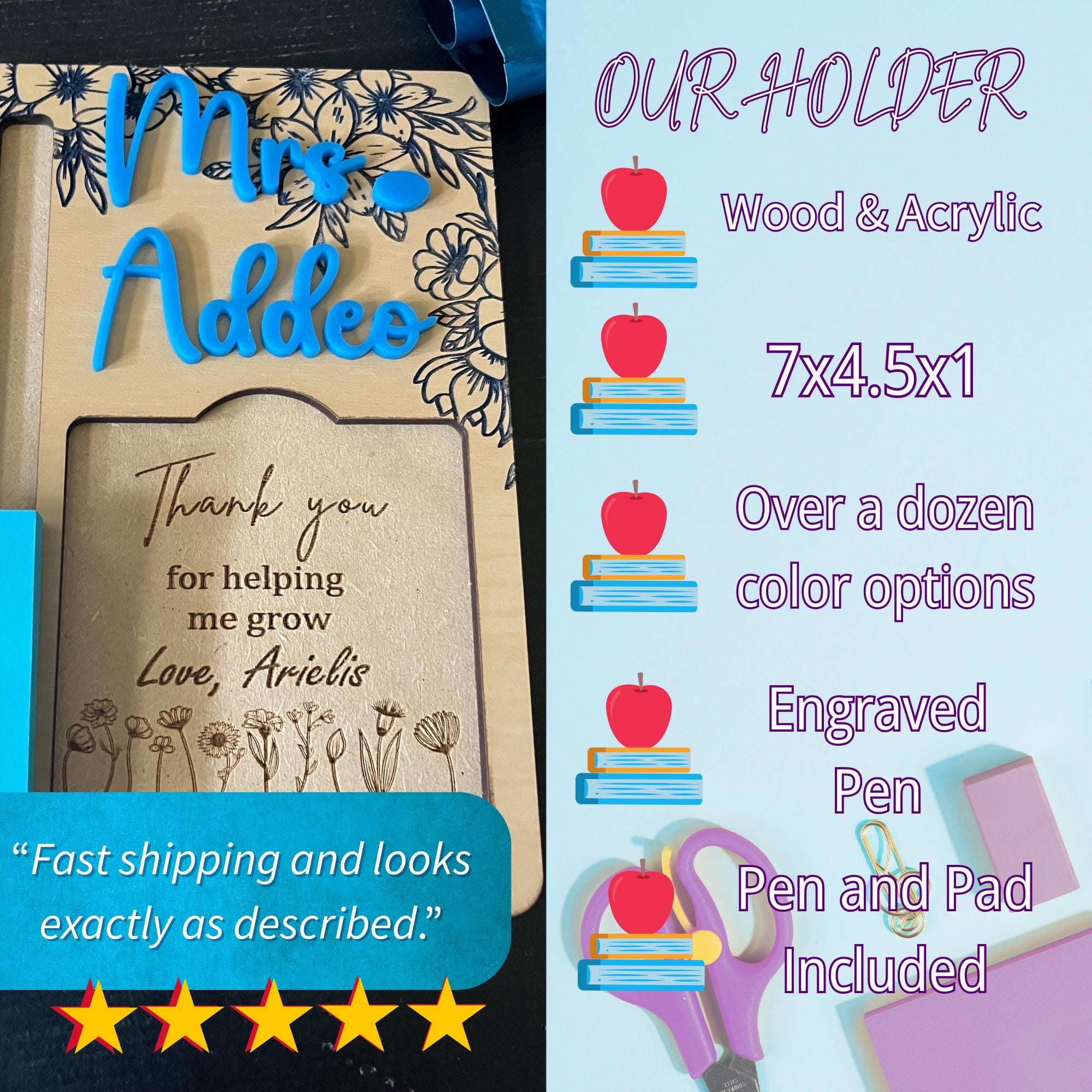 Personalized Teacher Gift Set Engraved Sticky Note Holder Custom Desk ...