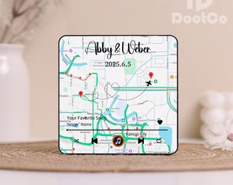 Spersonalizowany magnes na lodówkę z mapą dla par, spersonalizowany magnes na lodówkę, magnes z muzyką i zdjęciem, prezent na walentynki, prezent rocznicowy, magnes z piosenką