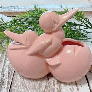 Vintage McCoy Double Planter, Pink Ducks or Pelicans, Free Shipping