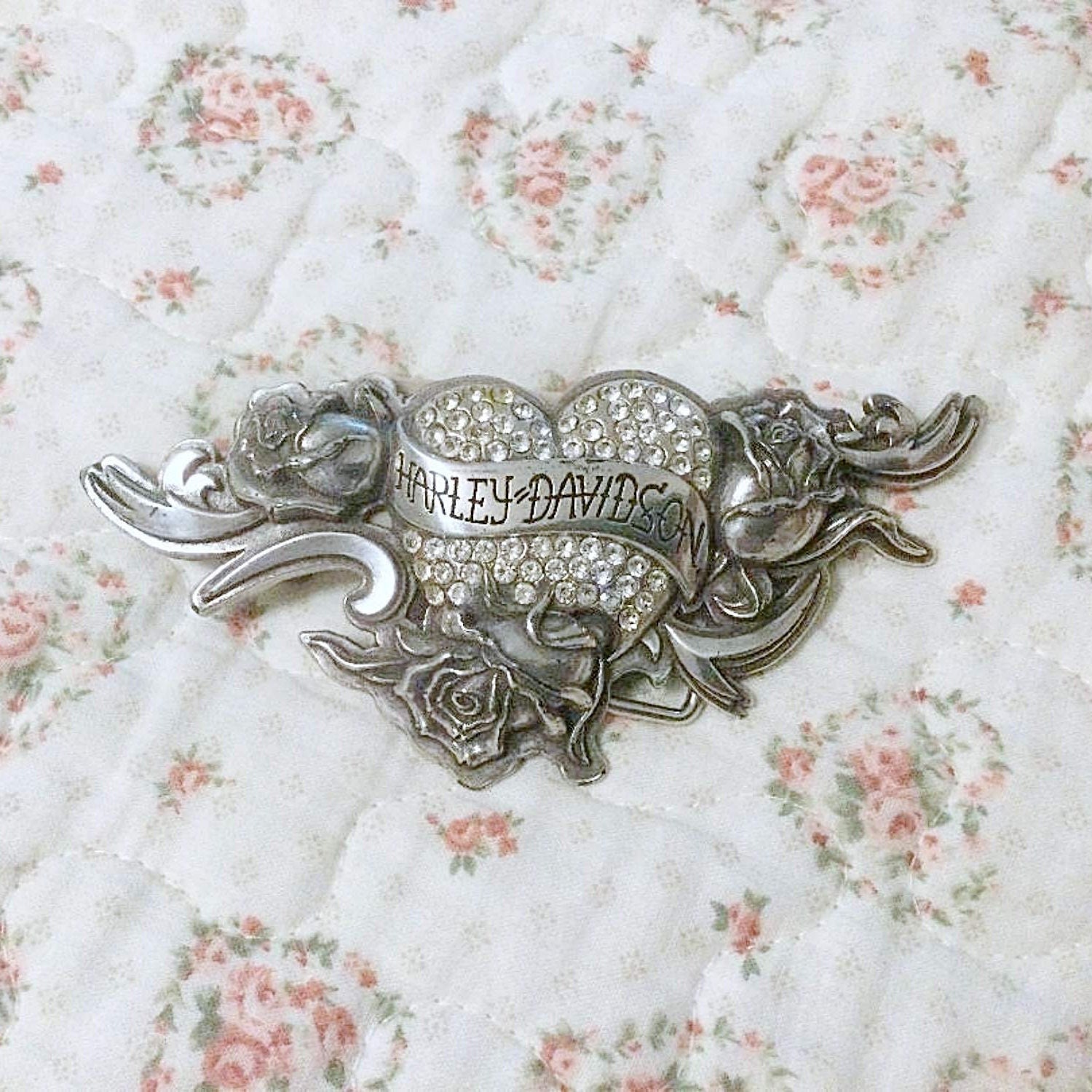 Harley Davidson Womens Belt Buckle Pink Crystal Heart Winged Silver Moto Biker Harley-Davidson Women main image 4