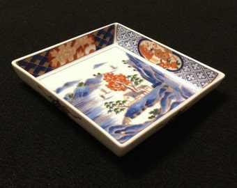 Otagiri Square Dish, Imari-Style, Vintage Trinket Holder, Soap Dish, Made in Japan