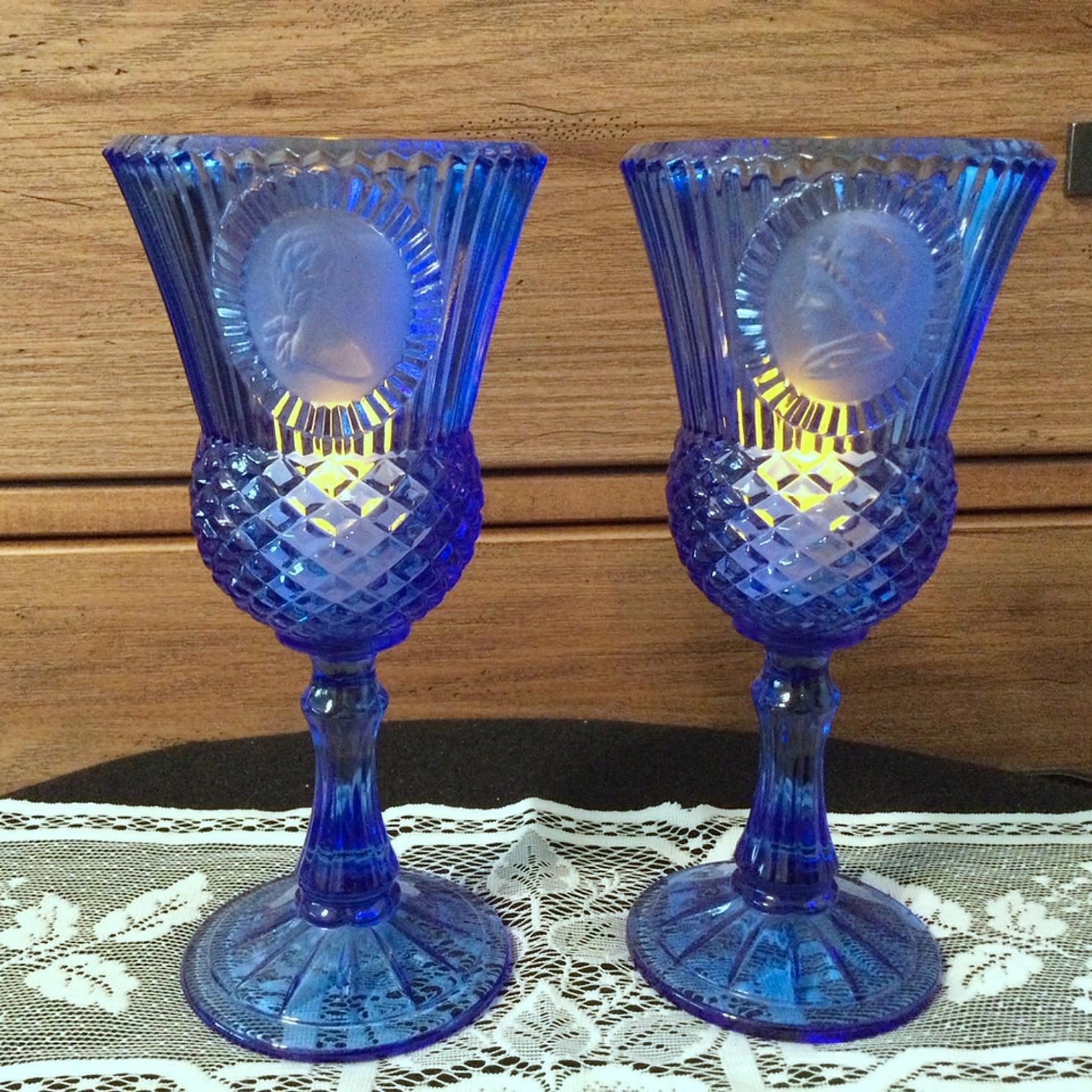 Vintage Fostoria for Avon Blue Glass Goblets for Candles or Etsy