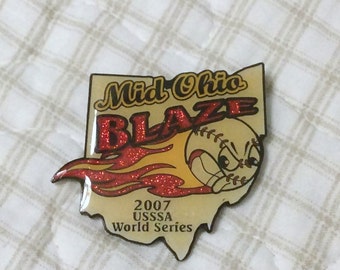 Baseball Pin, 2007 USSSA World Series, Specialty Boys Baseball Sports Memorabilia, Team Name - Mid-Ohio Blaze, Craft Supply