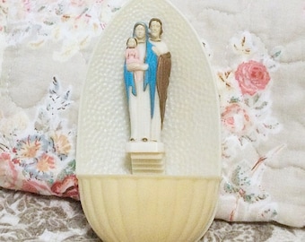 Holy Water Font, Vintage 70's Plastic Catholic Collectible, Holy Family, Religious Figurine, Free Shipping