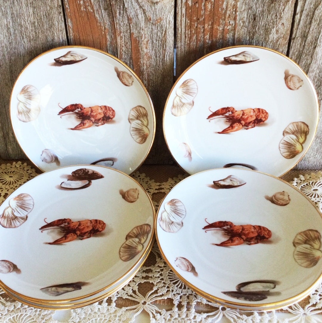 7 Josef Kuba Seafood Lobster Plates, Salad Plate Size 7 3/4 Inches
