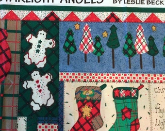 Christmas Fabric Panel, Starlight Angels by Leslie Beck, Vintage Christmas Craft Project Supply