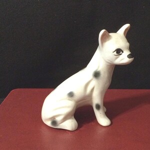 Spotted Dog Figurine, White Black Spots Ceramic Made in Occupied Japan, Early 1940s Dog Figurine
