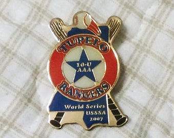 Baseball Pin, 2007 USSSA Specialty Baseball World Series, Sports Memorabilia, Team Rangers 10 U AAA, Tupelo, MS, Craft Supply