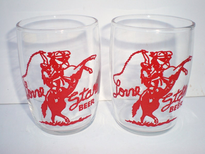 Vintage Beer Glasses 1950s Two Lone Star Beer Barrel Etsy