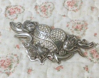 Harley-Davidson Belt Buckle for Women, Heart and Roses, Rhinestones, Motorcycle Bling, Gift for Her, Genuine Harley Collectible