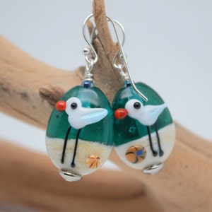 Lampwork Glass Earrings with Bird