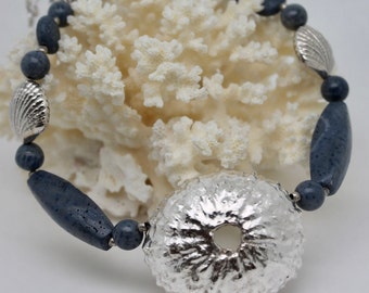 Natural Blue Coral with Sterling Shells and Urchin