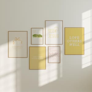 Yellow Scripture Digital Print Set of 6, Bible Verse Print Set, Dorm Colorful Scripture Prints, Christian Wall Art, Bible Verse Set Yellow