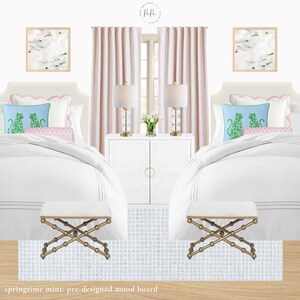 Pre-Designed Dorm Room Mood Board: Springtime Mint Decor (PDF Downloadable Links)